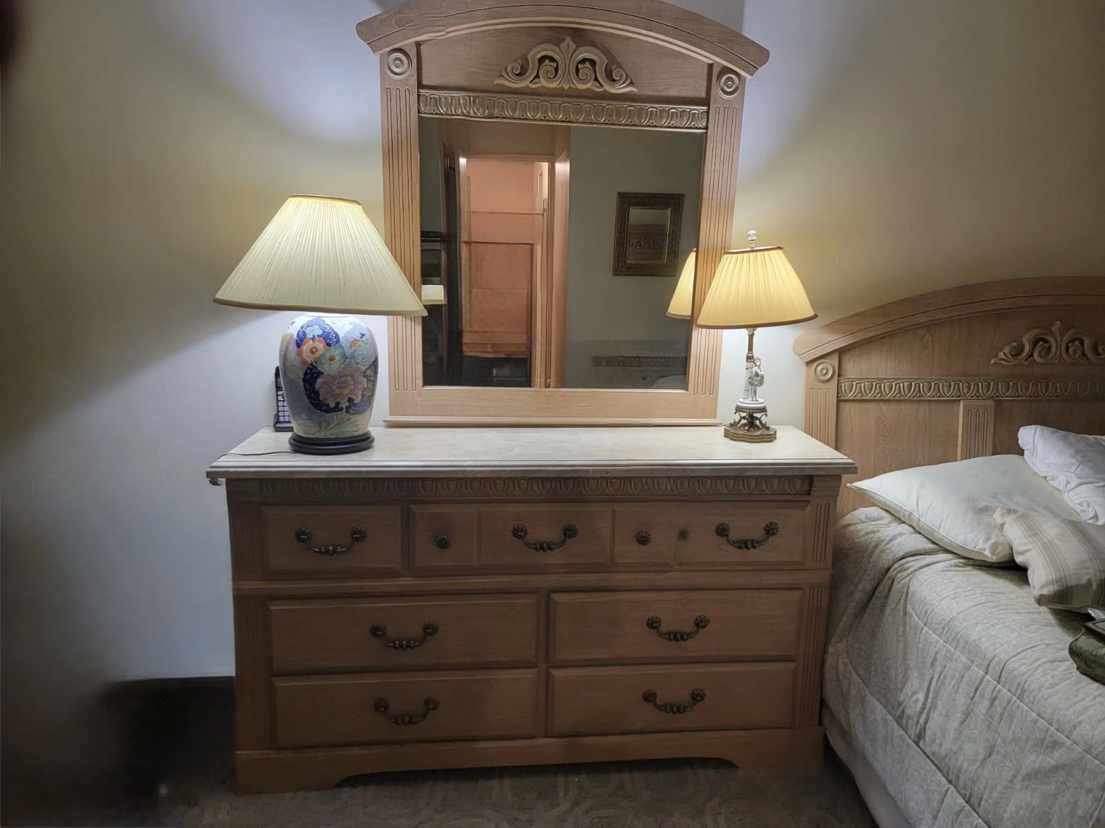 Two Piece Marble Topped Dressers And Mirror