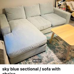 Sky Blue Sectional / Sofa With Chaise
