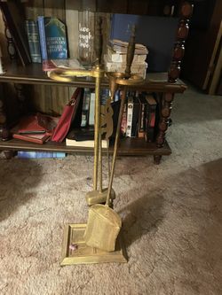 Brass antique fireplace tool set