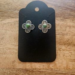 SS Green Turquoise Quatrefoil Earrings
