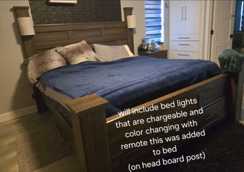 King size bed frame with tall dresser and nightstand- no mattress