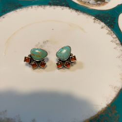 Sterling Silver Genuine Turquoise and Amber Post Earrings new gorgeous 