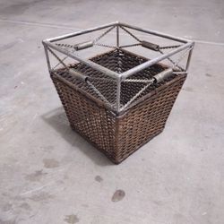 Wicker And Metal Small Waste Basket 