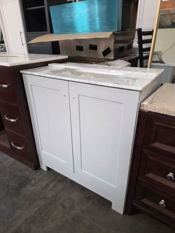 30" light gray Bathroom Vanity with Marble Top