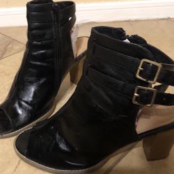Lane Bryant open toe leather -buckle square heels-size 11.5-12 -77064 zipcode 