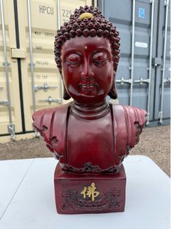 24” Red Buddha Head Resin Sculpture Made in China