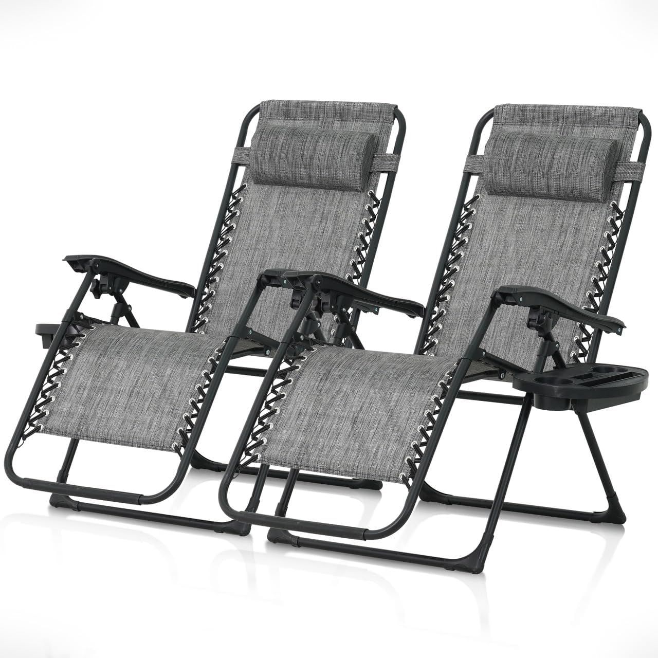 CAPHAUS Set of 2 Grey Zero Gravity Chair, Zero Gravity Recliner, Zero Gravity Lounge Chair, Anti-Gravity Chair for Indoor & Outdoor, Folding Reclining