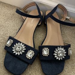 Ashley Stewart Navy Sandals with Crystal Accents Size 8W
