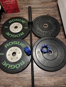 X Trainning barbell 15 kg with ROGUE Weights 2x25 and 2x15 lbs collars included
