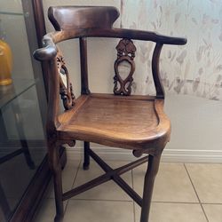 Antique Chinese Horseshoe Back Chair (Rosewood Style) with Marble Inlay – Hand Carved
