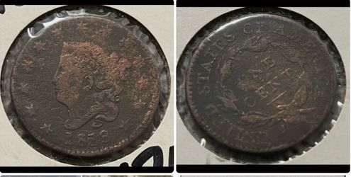 1818 rotated reverse die rotation Large Cent