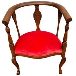 Antique Edwardian Mahogany Tub Chair With Red Suede Seat