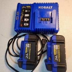 2 Kobalt 24-Volt Max 4.0-Ah Li-ion Battery Extended Run KB 424-03 and charger