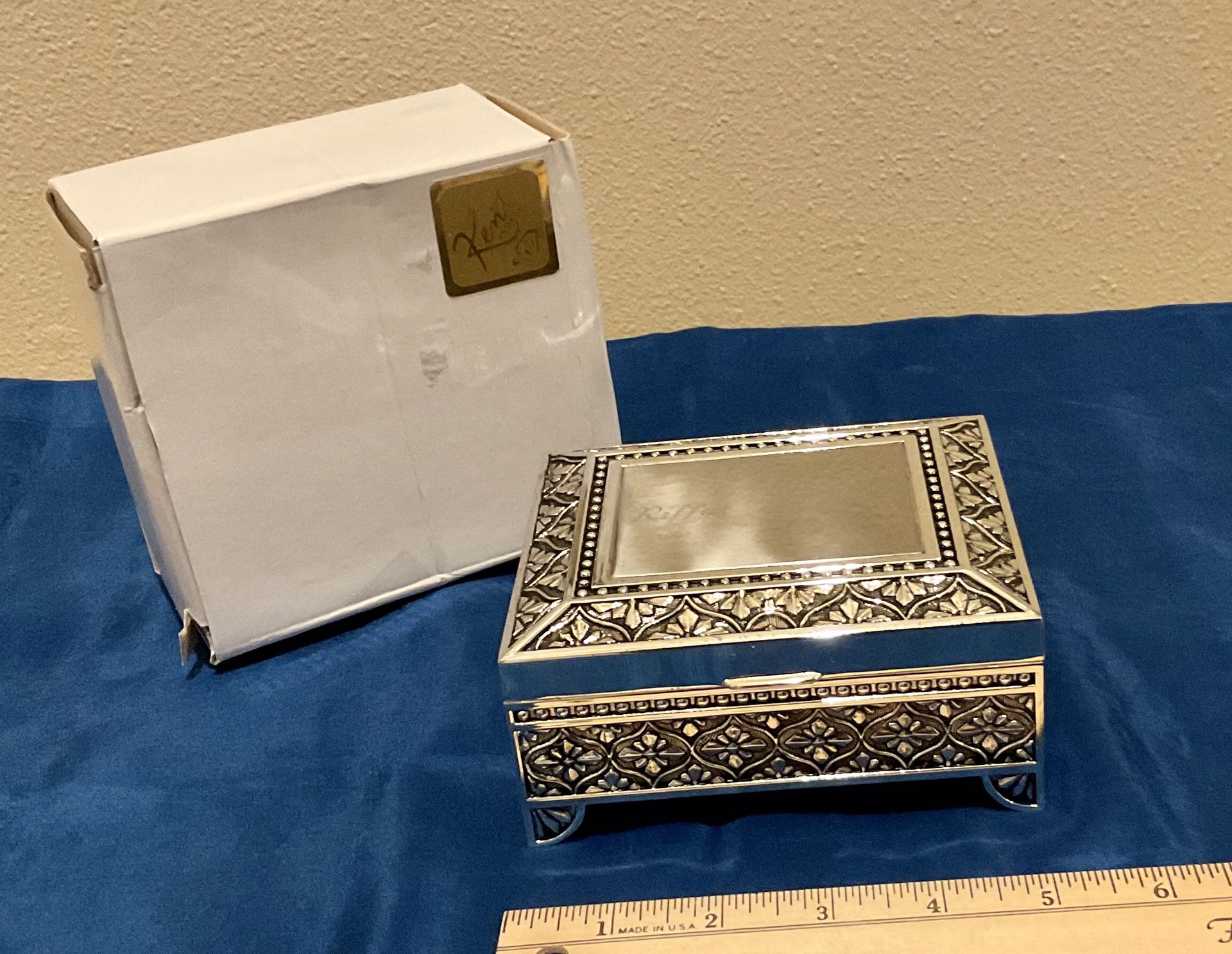 Rectangular Metal Jewelry Box with Feet Nickel Plated by Kent Jewelry