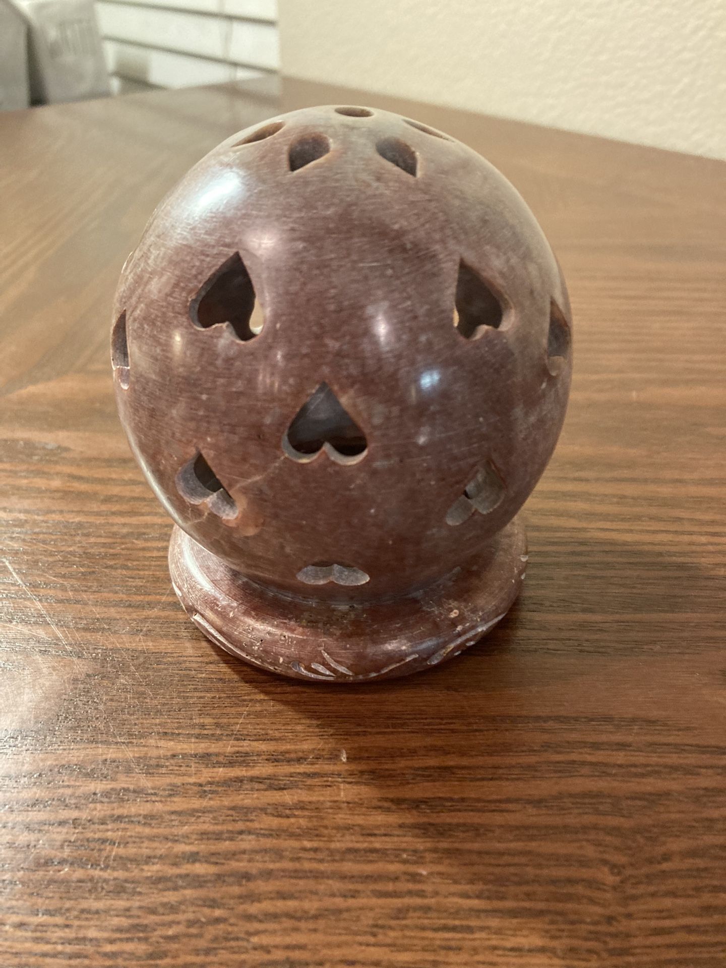 Soapstone Hand Carved Tealight Holder With Heart Cutouts