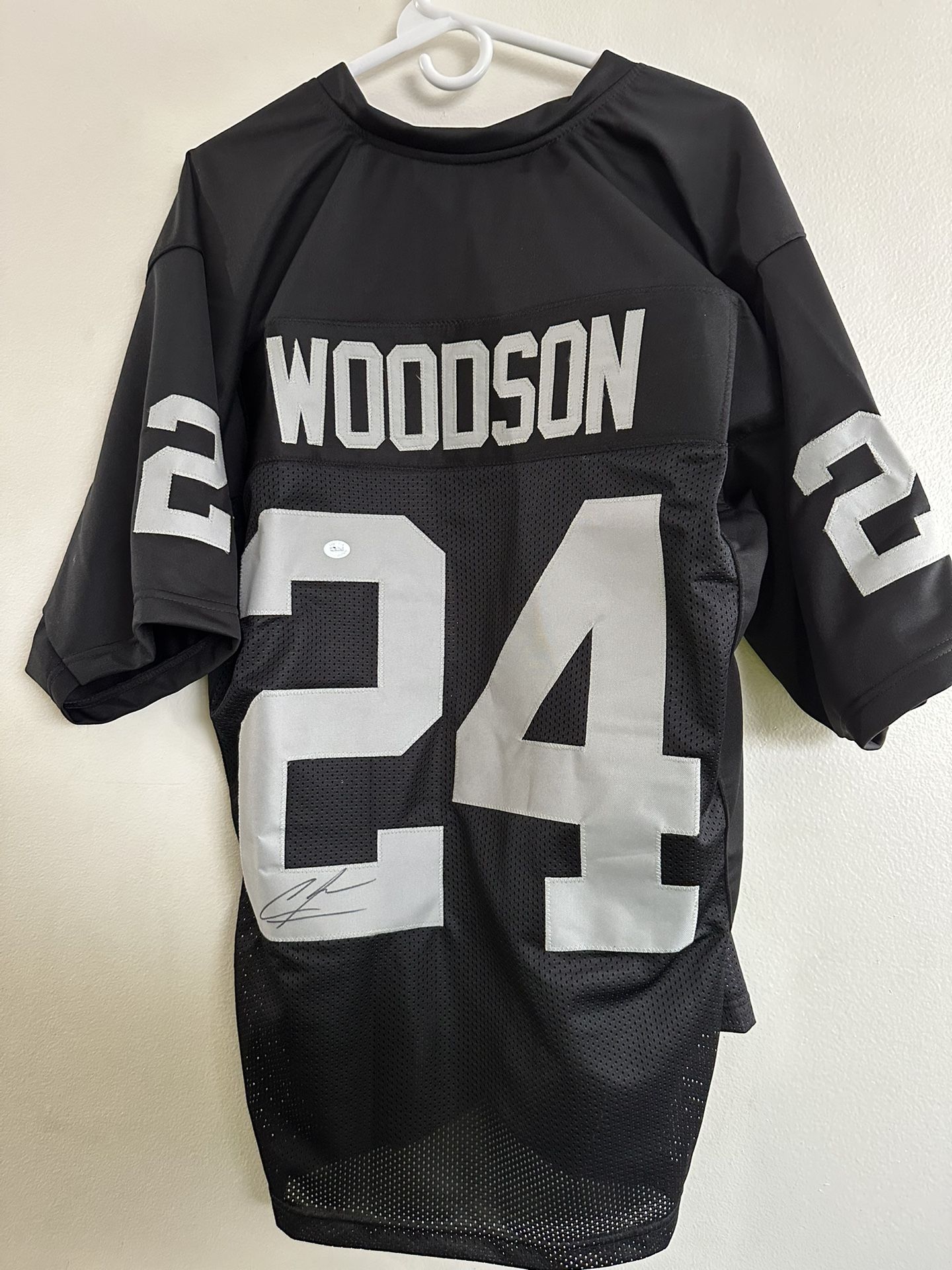 CHARLES WOODSON SIGNED LAS VEGAS RAIDERS AUTOGRAPHED CUSTOM JERSEY w/COA XL 730