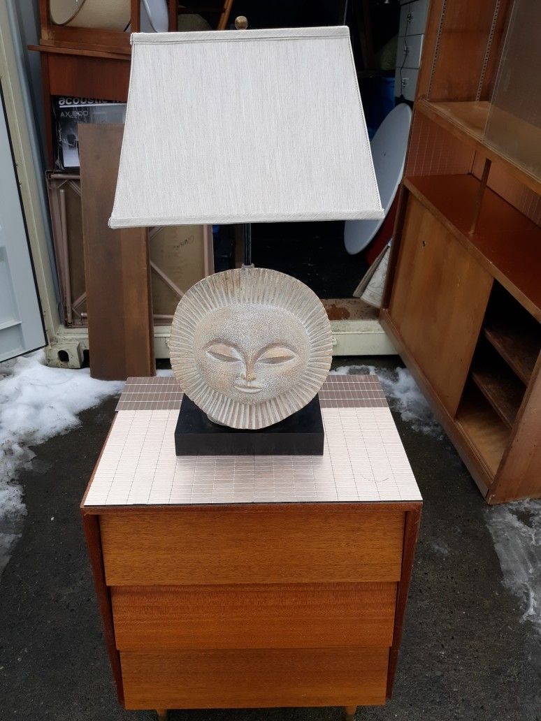 Mid Century Modern Plaster Sun Sunburst Lamp Plaster Marked By Maker Designer Retro Vintage