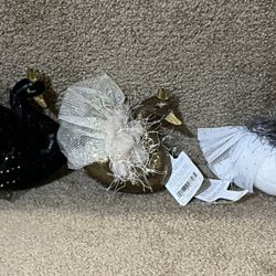 Swan Christmas Tree Ornament lot of 3 Black White Gold Crown Sequin Wondershop