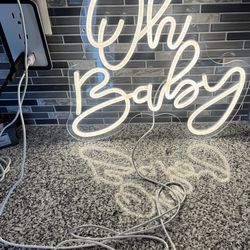 Oh Baby Neon Sign, Baby Shower LED Neon Light For Party Wall Decor Light Up Sign For Gender Reveal Birthday Party Decorations Warm White Dimmable USB 