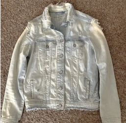 Aeropostale Distressed Full Button Denim Jean Jacket Medium Wash Women’s Size XS
