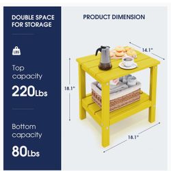 KINGYES Double Side Table, Adirondack End Table- Lemon Yellow