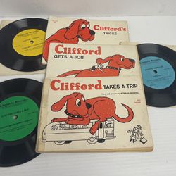 Clifford Story books & 33 1/3 speed records by Scholastic 1972 set of 3- U969