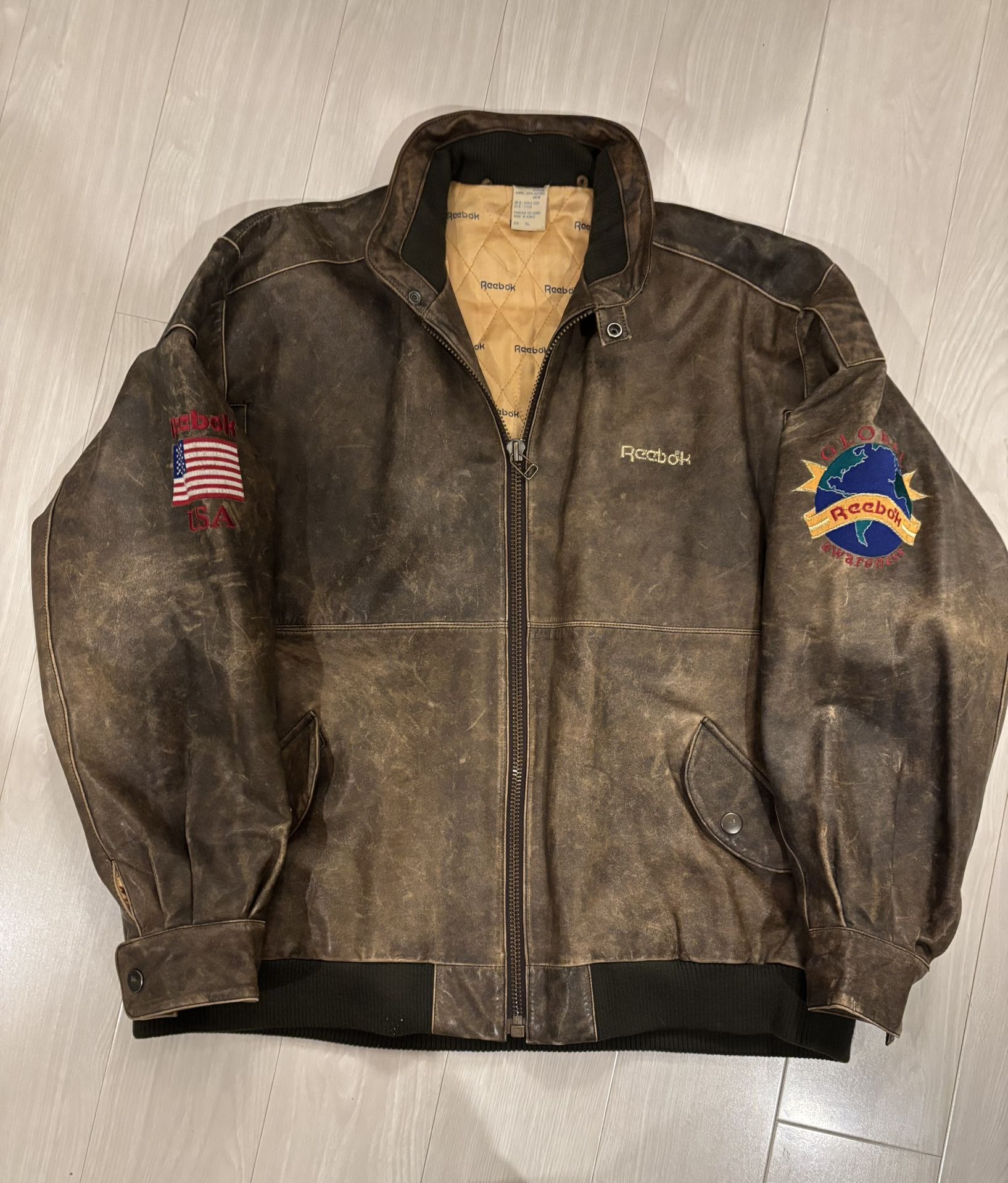 Reebok Vintage Leather Limited Edition Jacket - Mens XL - Global Awareness Rare