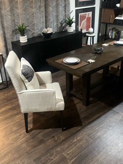 Dining Table, Buffet & 2 World Market Chairs
