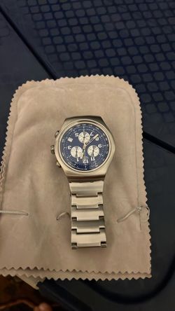Swatch Chronograph Watch Silver Blue Dial