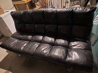 Black Faux Leather Convertible Futon / Sofa Bed – Great Condition!