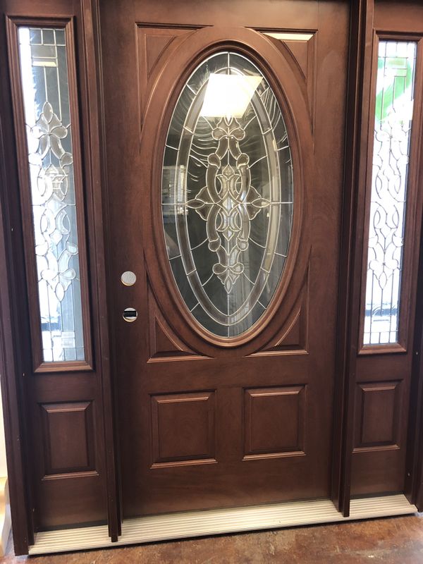 63x81” Entry Door Set Oval Decorative Glass Design Prehung and Finished