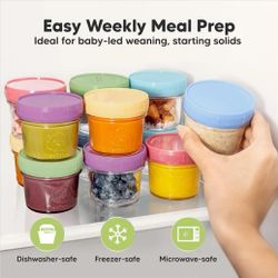 12pk 4oz Glass Baby Food Containers with Lids - Leak-Proof, Microwavable Small Glass Jars, Baby Purees & Toddler Snack Storage Containers, BPA-Free, D