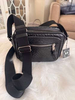 Preloved Black Leather Burberry TB Monogram Crossbody Bag