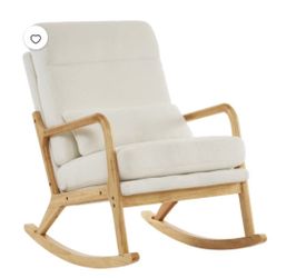 Ktaxon Mid Century Rocking Nursery Chair Solid Wood Frame Accent Chair, Teddy Fleece fabric Upholstered Glider Rocker Modern Padded Armchair with Lumb