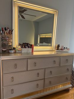 Light up dresser and Queen bed