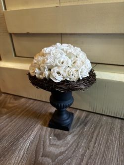 Black Urn Vase with White Rose Floral Arrangement