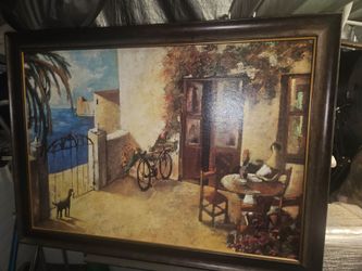 Framed Mediterranean Scene Painting