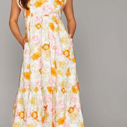 ANASTASIA RUFFLE SHOULDER MIDI DRESS - CREAMSICLE
