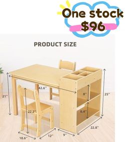 😀 OOOK Kids Art Table and 2 Chairs, Toddler Activity Table with Storage Wooden Kids Craft Table for Playrooms & Daycare, Art Desk with Paper Roll for