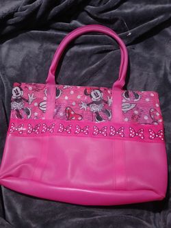 Disney Minnie Mouse Pink Tote Bag Featuring a Mesh Top and Rubber Bottom