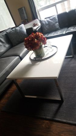 White quartz and metal coffee table custom made