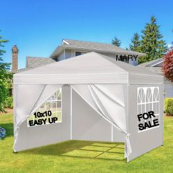 10x10 Ez Up Canopy Tent with 4 Removable Sidewalls, Waterproof Commercial Easy Adjustable Gazebo Tent with 4 Sandbags, Stakes & Ropes