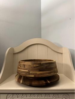 Acacia Wood Serving Tray/Lazy Susan & Centerpiece Bowl