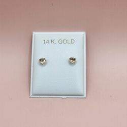 14k Yellow Gold Heart Stud Earrings