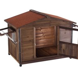 Unique All-Around Iron Frame,Outdoor Large Wooden Cabin House Style Wooden Dog Kennel