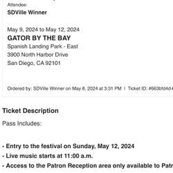 4 Patron Passes For Sunday 5/12 Gator By The Bay