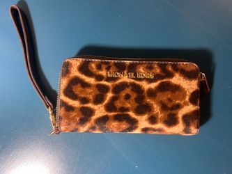 Michael Kors Leopard Haircalf Zip Wallet - Brown & Black