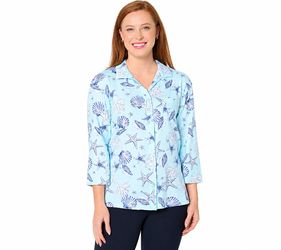 Cuddl Duds Cotton Core Notch Collar Button Up Shirt BeachBoundBlue, Size Medium