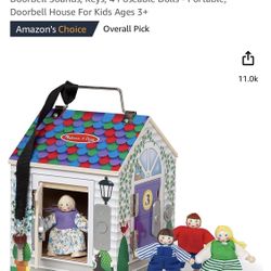 Melissa & Doug Take-Along Wooden Doorbell Dollhouse - Doorbell Sounds, Keys, 4 Poseable Dolls