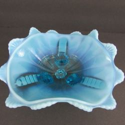 Mosser Vintage Blue Opalescent Glass Footed Fruit/Candy Bowl


